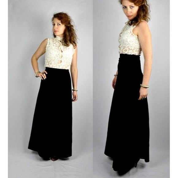 Maxi Black VELVET High Waisted Skirt - Pencil Skirt - Wiggle A Line Skirt XS - S - Picture 1 of 5